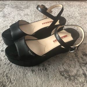 Prada Linea Rossa Ankle-wrap Platform Wedge Sandal